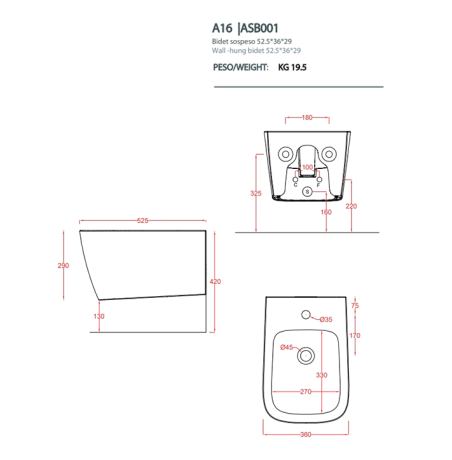 Биде Artceram A16 подвесное с одним отверстием цвет grigio oliva ASB001 15 00