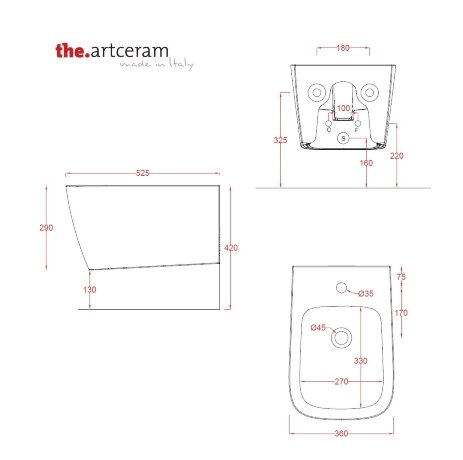 Биде Artceram A16 подвесной с одним отверстием цвет белый ASB001 01 00