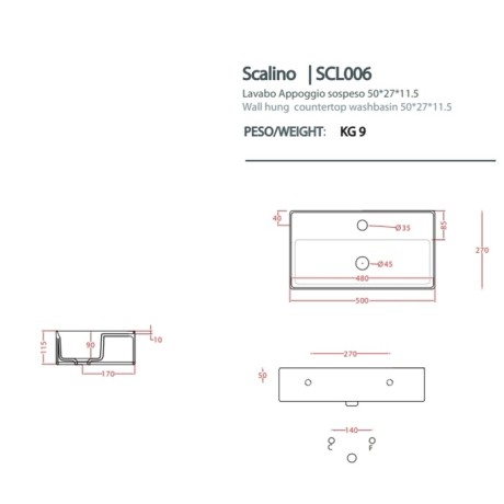 Раковина Artceram Scalino подвесная/накладная с одним отверстием цвет белый матовый SCL006 05 00