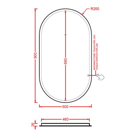 Зеркало Artceram Square овальное с подсветкой ACS012