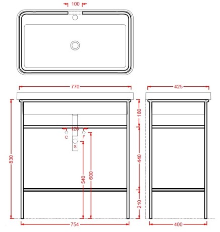 Консоль Artceram Fuori Scala для прямоугольной раковины 800 мм цвет матовый черный ACA057 17
