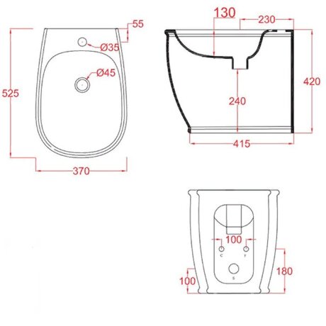 Биде Artceram Azuley напольное с одним отверстием цвет черный AZB002 03 00