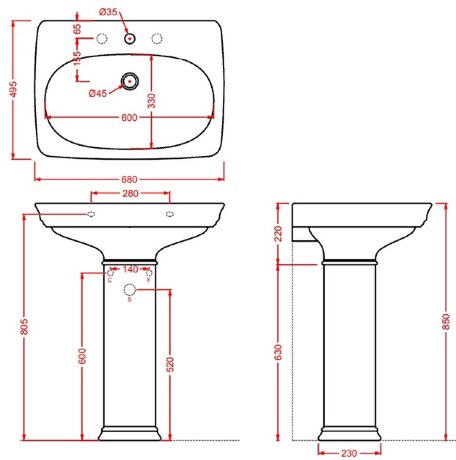 Раковина Artceram Civitas с пьедесталом с одним отверстием цвет черный CIL001 03 00