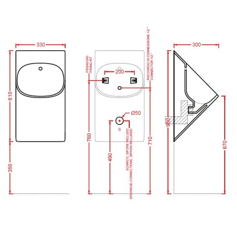 Писсуар Artceram La Fontana подвесной с сифоном и креплением saniglaze цвет белый LFO002 01 34