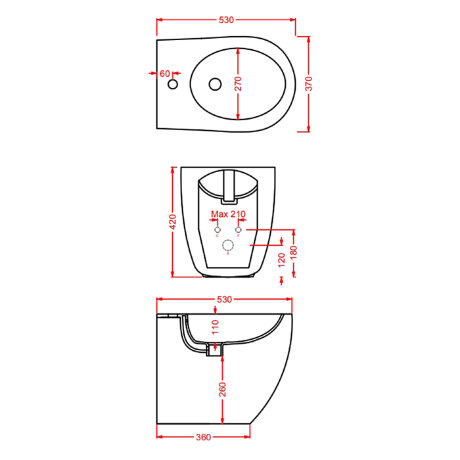Биде Artceram File 2.0 напольное с одним отверстием цвет черный матовый FLB002 17 30