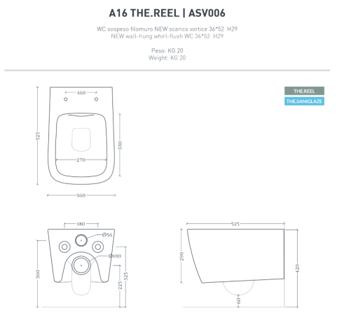 Унитаз Artceram A16 подвесной безободковый saniglaze турбо смыв the.reel цвет белый ASV006 05 00