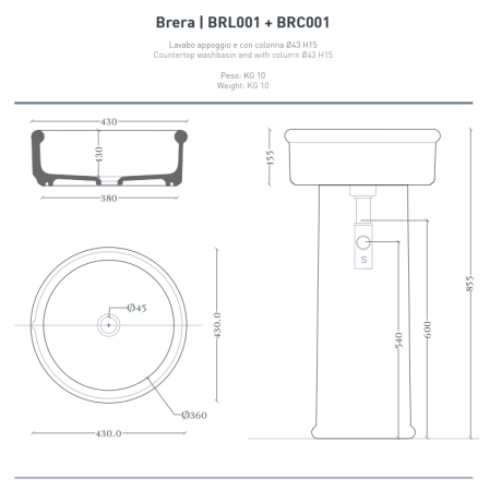 Раковина Artceram Brera накладная без отверстий цвет белый BRL001 01 00