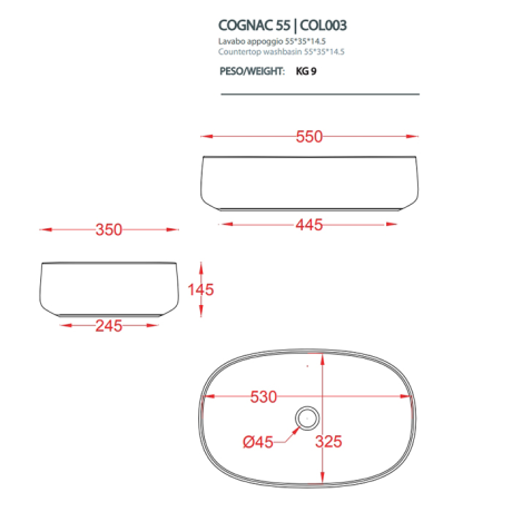 Раковина Artceram Cognac Quadro накладная без отверстий цвет белый матовый COL003 05 34