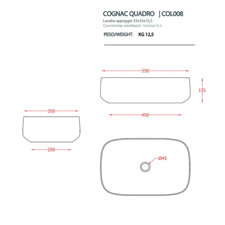 Раковина Artceram Cognac Quadro накладная без отверстий цвет Blue denim COL008 37 00