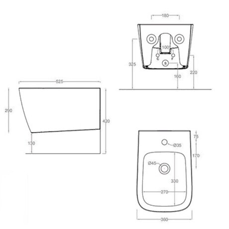 Биде Artceram A16 подвесной с одним отверстием цвет черный ASB001 03 00