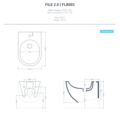 Биде Artceram File 2.0 подвесной с одним отверстием saniglaze цвет белый матовый FLB003 05 30
