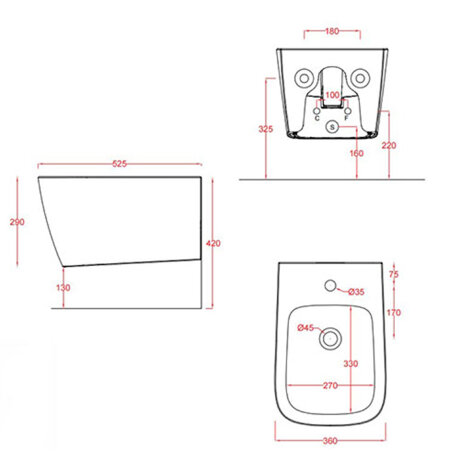 Биде Artceram A16 подвесной с одним отверстием цвет brown matera ASB001 41 00