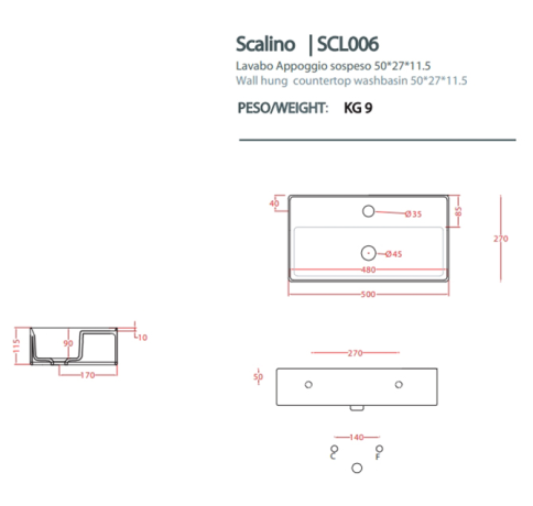 Раковина Artceram Scalino подвесная/накладная с одним отверстием цвет белый SCL006 01 00